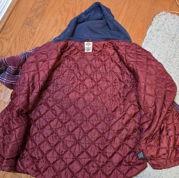 Dickies Plaid Hooded Zip-up Shacket with Navy Hood Large - Picture 9 of 10